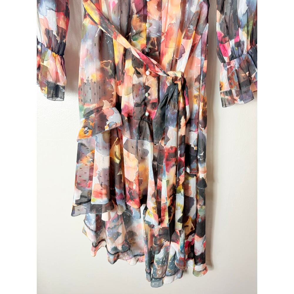 NWT MARCHESA ROSA DRESS WEDDING GUEST ABSTRACT FLORAL ASYMMETRIC MAXI SPRING - Picture 10 of 16